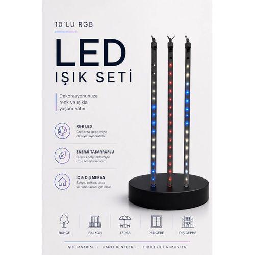 Rgb Led Dış Ve İç Mekan Süsleme Işığı 10 Çubuklu Şerit