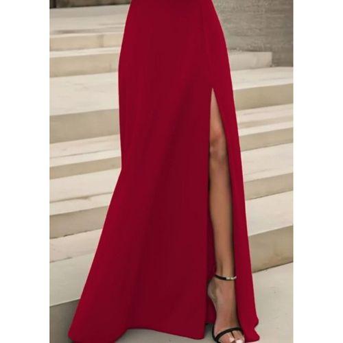 Kadın Uzun Kollu Madonna Yakalı Yırtmaç Detaylı Uzun Ithal Krep Elbise