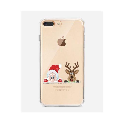 Noel Baba Ve Geyik Tasarımlı iPhone 7 Plus Şeffaf Telefon Kılıfı