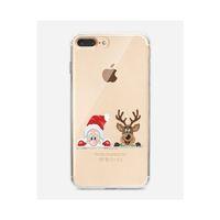 Noel Baba Ve Geyik Tasarımlı iPhone 7 Plus Şeffaf Telefon Kılıfı