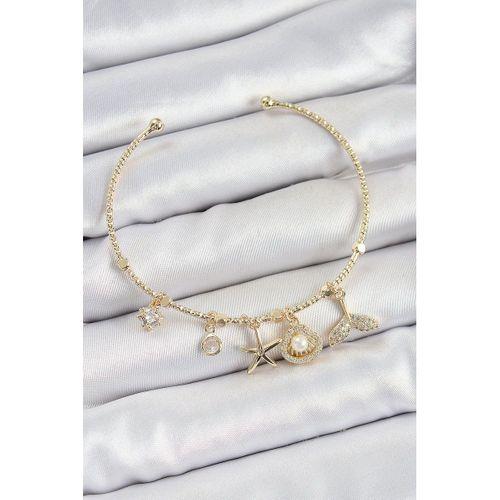 Pirinç Zirkon Taşlı İstiridye Ve Deniz Yıldızı Model Gold Renk Charm Bileklik