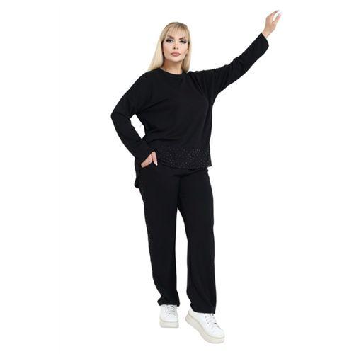 Melsay Butik Siyah Taş Baskılı Şerit Detay Kadın Eşofman Takımı