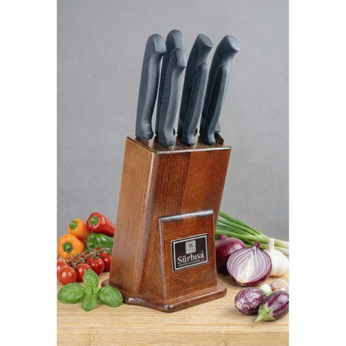 Sürmene Mutfak Bıçak Seti Eskitme Ahşap Kütüklü Stand 8 Parça Çeyiz Bıçak Takımı Set Sürbisa 61510