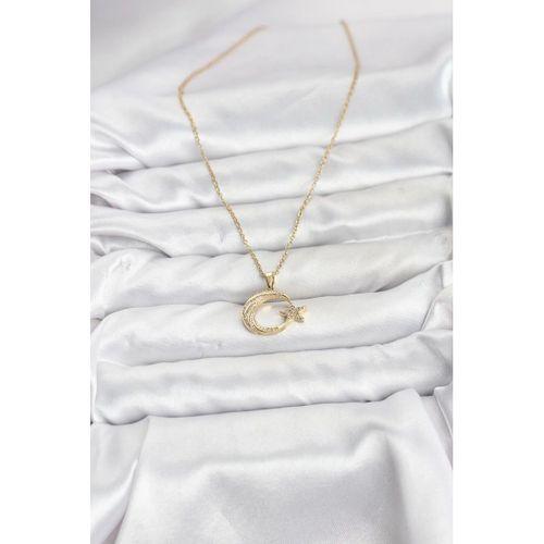 316L Çelik Zincir Gold Renk Ay Yıldız Model Zirkon Taşlı Kadın Kolye