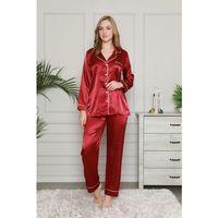 KADIN BORDO DÜĞMELİ SATEN PİJAMA TAKIMI