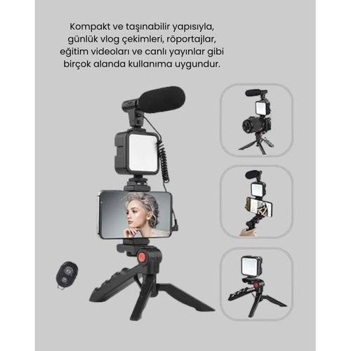 Profesyonel Vlog Çekim Kiti Led Işıklı Tripod Mikrofonlu Telefon Seti