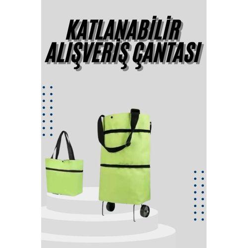 Katlanabilir Tekerlekli Çantalı Çarşı Pazar Arabası Alışveriş Çantası Piknik Çantası