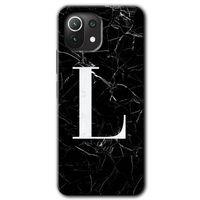 MRCİLETİSİM Xiaomi Mi 11 Lite Kılıf Baskılı Kapak - Siyah Mermer Desenli L Harfi + 5D Tam Kaplayan Cam