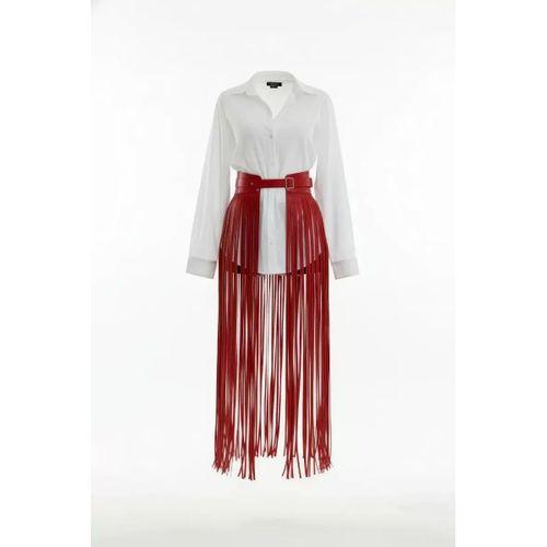 Kırmızı Etek Deri Püsküllü Uzun Maksi Kemerli - Brf1003