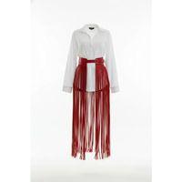 Kırmızı Etek Deri Püsküllü Uzun Maksi Kemerli - Brf1003