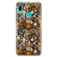 Huawei Y9 2019 Kılıf Cadılar Bayramı Doodle Arka Kapak Koruma Desenli Full Koruyucu