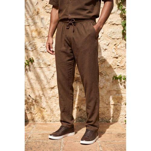 Calvert Tensel Pamuk Kumaş Çizgili Relaxed Fit Erkek Pantolon - Kahve