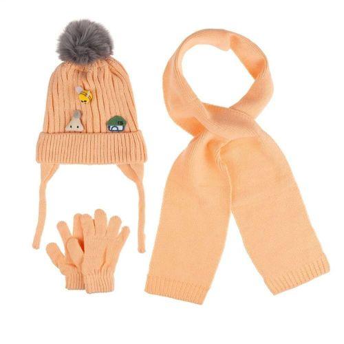 Kitti Kitti Bebe Kız Atkı Bere Eldiven Takım (1-4 Yaş) K24160-03 Şeftali