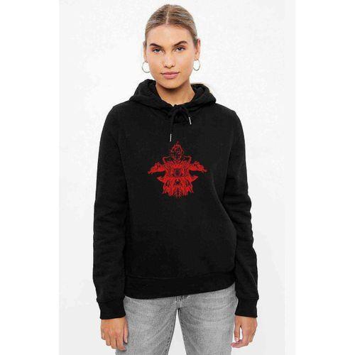 Ghost Rider Baskılı Siyah Kadın Kapşonlu Sweashirt