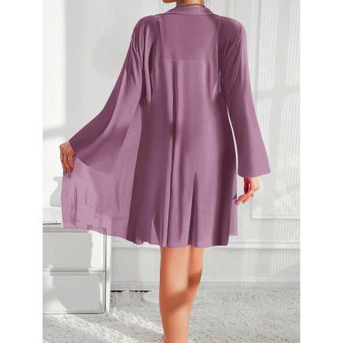 Özel Tasarım Dantel İşlemeli Fırfırlı Sabahlıklı 2'li Mor Gecelik Takımı