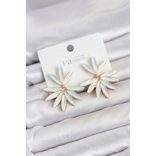 Beyaz Renk Kristal Taşlı Lotus Model Kadın Küpe