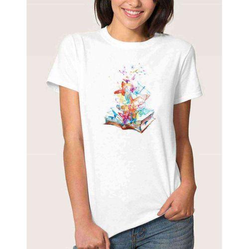 Watercolor Book Fly Butterfly Kadın Beyaz Tshirt