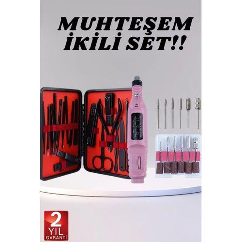 Elektrikli Manikür Pedikür Seti İkili Set 17 Parça Tırnak Bakımı Nasır Temizleme Tırnak Şekillendirme
