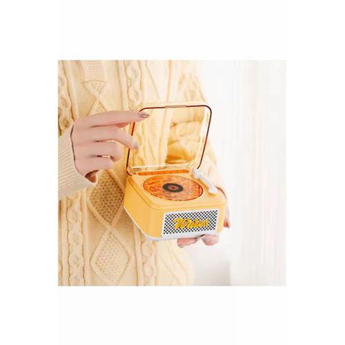 Nostalji Mini Plak Görünümlü Radyolu Bluetooth Hoparlör 3d Ses Dalgası Retro Müzik Plak Sarı