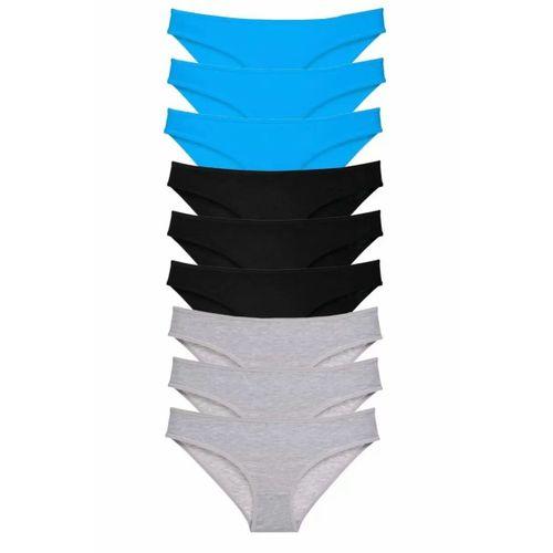 9 adet Süper Eko Set Likralı Kadın Slip Külot Siyah Gri Mavi