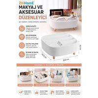 Zhlhome 4 Bölmeli Ayaklı Makyaj ve Takı Organizeri Estetik Tasarım Beyaz