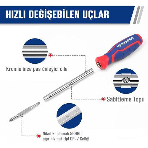 WORKPRO WP221306 15-IN-1 Çok Fonksiyonlu Değişken Uçlu Profesyonel Tornavida Seti + Bel Askı Kılıfı