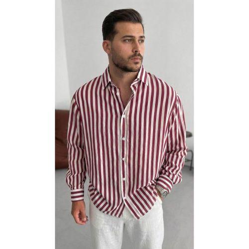 Erkek Dikey Çizgili Yarım Oversize Gömlek