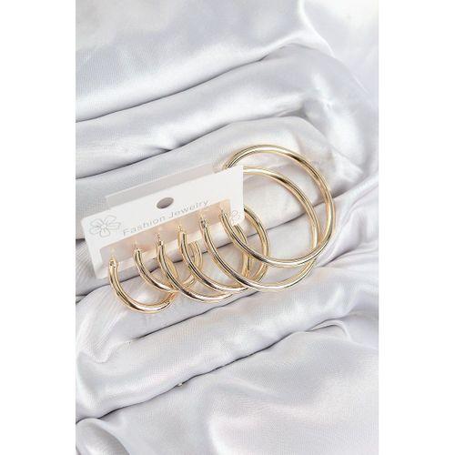 Pirinç Halka Model Gold Renk Kadın Set Küpe