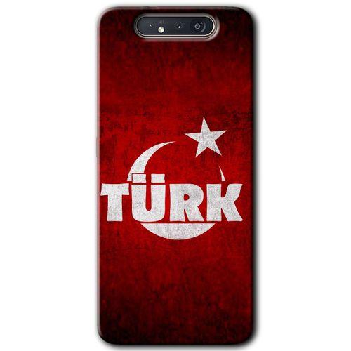 Samsung Galaxy A80 Kılıf Baskılı Kapak - Ayyıldız Türk + 5D Tam Kaplayan Cam