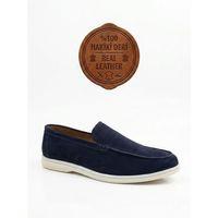 BA0252 %100 İçi Dışı Hakiki Deri Erkek Lacivert Süet Casual Loafer Termo Taban Ayakkabı