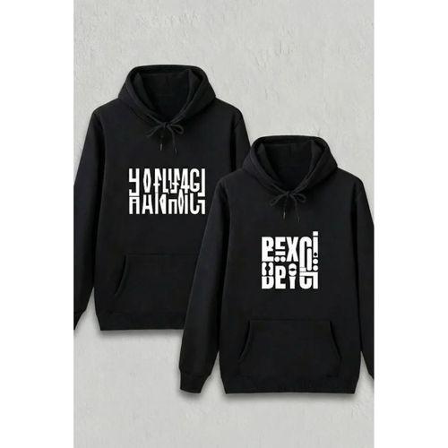 Sevgililer Günü Özel Kapüşonlu Hanımcı Baskılı Oversize Sweatshirt - Siyah