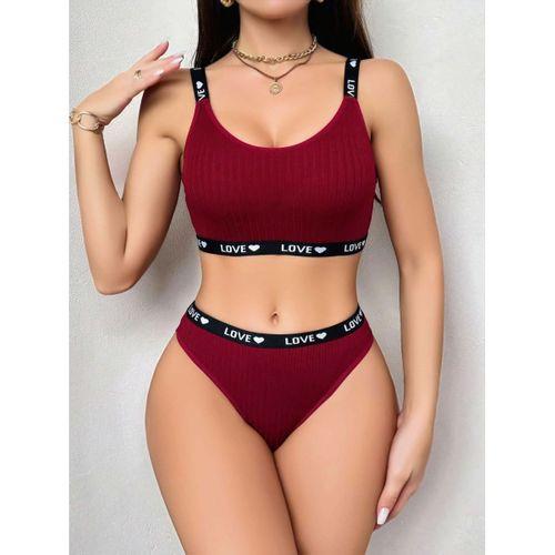 Kadın Bordo Love Yazılı Mayo Bikini
