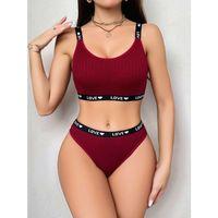 Kadın Bordo Love Yazılı Mayo Bikini