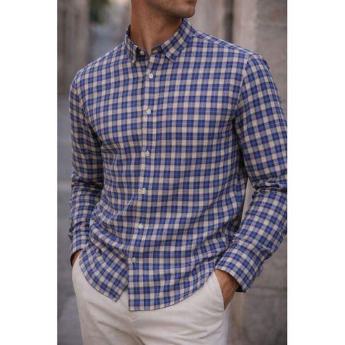 Jacob Kareli %100 Pamuklu Relaxed Fit Casual Giyim Ekose Erkek Gömlek - Mavi