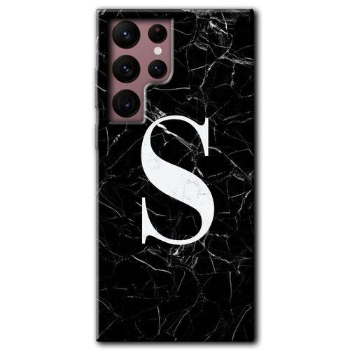 Potkal Hediye Fabrikası Samsung Galaxy S22 Ultra HD Baskılı Kılıf + 9D Tam Ekran Koruyucu - Siyah Mermer Desenli S Harfi