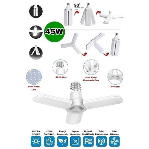 Zhltools Ultra Güçlü 3 Kollu 40-45w Ampul Led Aydınlatma Beyaz Işık Led Ampul