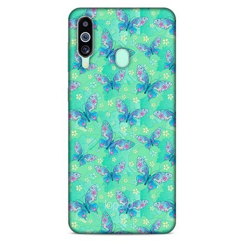 Samsung Galaxy M40 Kılıf Kelebek Etkisi (10) Full Koruma Kılıfı Fuşya Yeşil