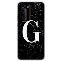 Huawei P40 Pro Kılıf HD Desen Baskılı Arka Kapak - Siyah Mermer Desenli G Harfi + Kırılmaz Cam
