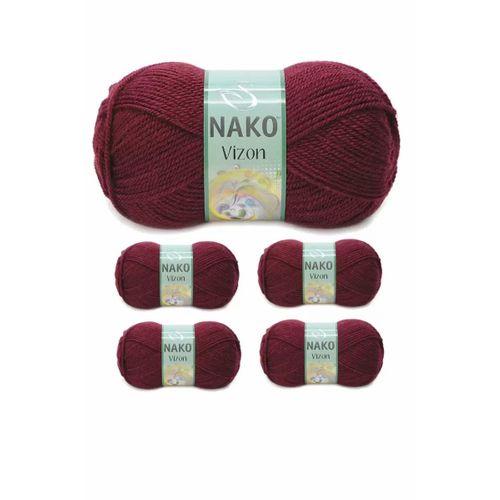 5 Adet Vizon Premium Akrilik El Örgü İpi Yünü Renk No:999 Bordo