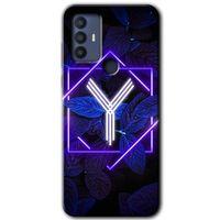TCL 30 SE Kılıf HD Desen Baskılı Arka Kapak - Dark Neon Yaprak Y Harfi