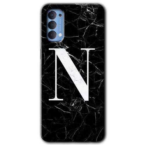 Oppo Reno 4 HD Baskılı Kılıf + 9D Tam Ekran Koruyucu - Siyah Mermer Desenli N Harfi