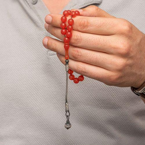 Gümüş Top Kazaz Püsküllü Yuvarlak Sıkma Kehribar Tesbih