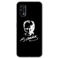 Realme 7 Pro Kılıf Baskılı Kapak - Atatürk Silüet İmza + 5D Tam Kaplayan Cam