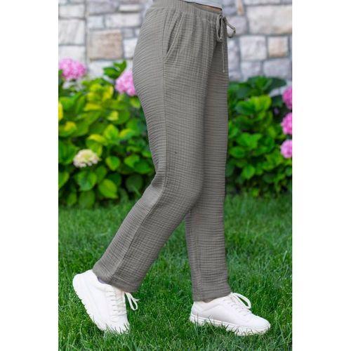 Beli Lastikli Multi Çift Cepli Müslin Kadın/Erkek Unisex Yazlık Pantolon Gri Gri
