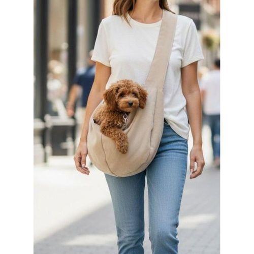 Ekru Güderi Dokulu Köpek Taşıma Çantası – Emniyet Kemerli