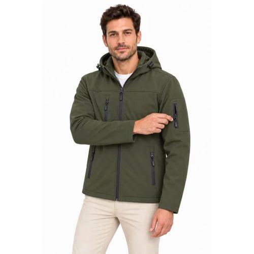 Erkek Su Geçirmez Softshell İçi Polar Astarlı Çıkarılabilir Kapüşonlu 4 Cepli Mont Ceket - Haki