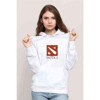 Dota Baskılı Beyaz Kadın Kapşonlu Sweatshirt