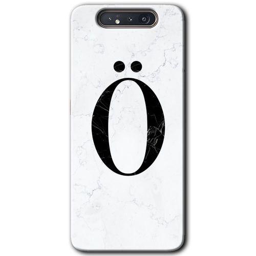 Potkal Hediye Fabrikası Samsung Galaxy A80 HD Baskılı Kılıf + 9D Tam Ekran Koruyucu - Beyaz Mermer Desenli Ö Harfi