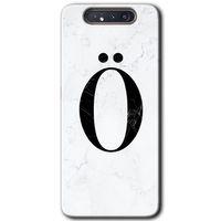 Potkal Hediye Fabrikası Samsung Galaxy A80 HD Baskılı Kılıf + 9D Tam Ekran Koruyucu - Beyaz Mermer Desenli Ö Harfi