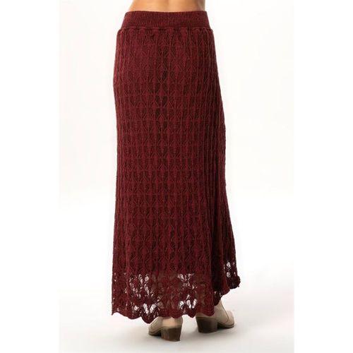 Beli Lastikli Elvan Sonbahar ve Kışlık Uzun Örgü Triko Etek Bordo Brd